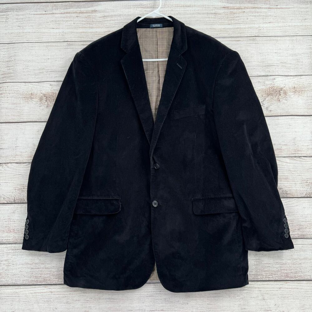 Saddlebred Corduroy Blazer Jacket Mens 46‎ Long Black Plaid Lined